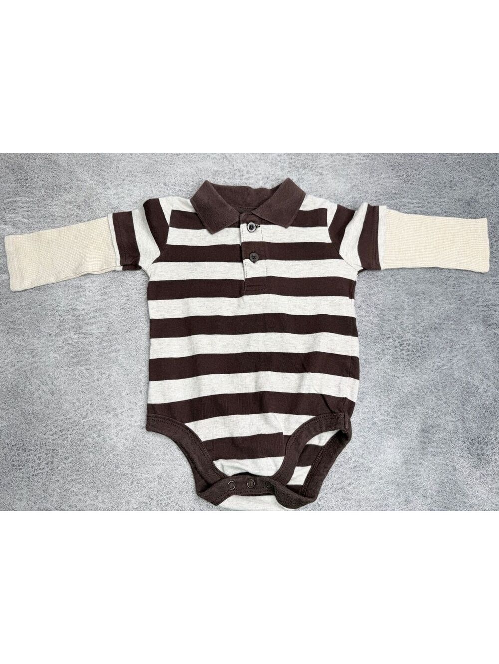 Garanimals Baby Boys 6-9M Brown Gray Cream Striped Layered Long Sleeve Bodysuit